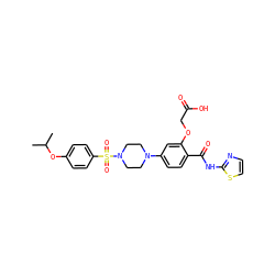 CC(C)Oc1ccc(S(=O)(=O)N2CCN(c3ccc(C(=O)Nc4nccs4)c(OCC(=O)O)c3)CC2)cc1 ZINC001772599129