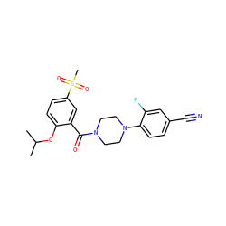 CC(C)Oc1ccc(S(C)(=O)=O)cc1C(=O)N1CCN(c2ccc(C#N)cc2F)CC1 ZINC000038309830