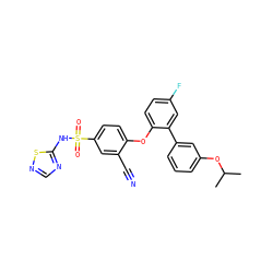 CC(C)Oc1cccc(-c2cc(F)ccc2Oc2ccc(S(=O)(=O)Nc3ncns3)cc2C#N)c1 ZINC000095581851