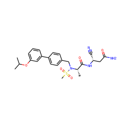 CC(C)Oc1cccc(-c2ccc(CN([C@@H](C)C(=O)N[C@H](C#N)CC(N)=O)S(C)(=O)=O)cc2)c1 ZINC000653788991