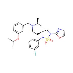 CC(C)Oc1cccc(CN2CC[C@@]3(C[C@@H]2C)CN(c2ncco2)S(=O)(=O)N3c2cccc(F)c2)c1 ZINC000095575726