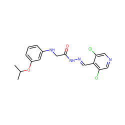 CC(C)Oc1cccc(NCC(=O)N/N=C/c2c(Cl)cncc2Cl)c1 ZINC000201289279