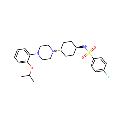 CC(C)Oc1ccccc1N1CCN([C@H]2CC[C@H](NS(=O)(=O)c3ccc(F)cc3)CC2)CC1 ZINC000101127789