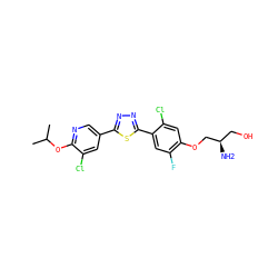 CC(C)Oc1ncc(-c2nnc(-c3cc(F)c(OC[C@H](N)CO)cc3Cl)s2)cc1Cl ZINC000139504262