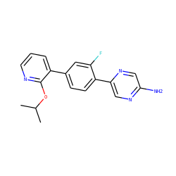 CC(C)Oc1ncccc1-c1ccc(-c2cnc(N)cn2)c(F)c1 ZINC000224764924
