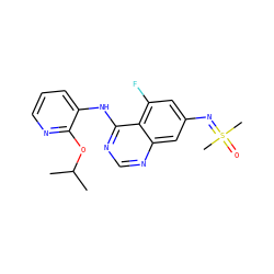 CC(C)Oc1ncccc1Nc1ncnc2cc(N=S(C)(C)=O)cc(F)c12 ZINC001772599072