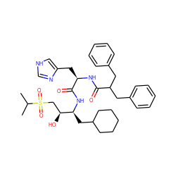 CC(C)S(=O)(=O)C[C@H](O)[C@H](CC1CCCCC1)NC(=O)[C@@H](Cc1c[nH]cn1)NC(=O)C(Cc1ccccc1)Cc1ccccc1 ZINC000026274050
