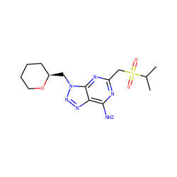 CC(C)S(=O)(=O)Cc1nc(N)c2nnn(C[C@@H]3CCCCO3)c2n1 ZINC000084708759