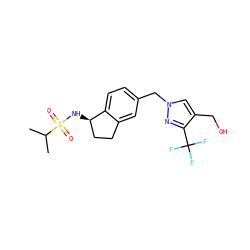CC(C)S(=O)(=O)N[C@@H]1CCc2cc(Cn3cc(CO)c(C(F)(F)F)n3)ccc21 ZINC000066258698