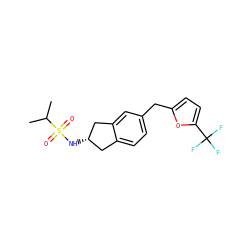 CC(C)S(=O)(=O)N[C@H]1Cc2ccc(Cc3ccc(C(F)(F)F)o3)cc2C1 ZINC000058631674
