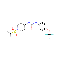 CC(C)S(=O)(=O)N1CCC(NC(=O)Nc2ccc(OC(F)(F)F)cc2)CC1 ZINC000066097197