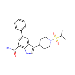 CC(C)S(=O)(=O)N1CCC(c2c[nH]c3c(C(N)=O)cc(-c4ccccc4)cc23)CC1 ZINC000071296834