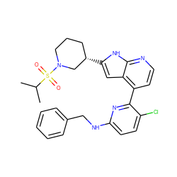 CC(C)S(=O)(=O)N1CCC[C@H](c2cc3c(-c4nc(NCc5ccccc5)ccc4Cl)ccnc3[nH]2)C1 ZINC000226043154