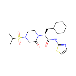 CC(C)S(=O)(=O)N1CCN([C@@H](CC2CCCCC2)C(=O)Nc2nccs2)C(=O)C1 ZINC000095601403