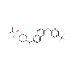 CC(C)S(=O)(=O)N1CCN(C(=O)c2ccc3cc(Oc4ccc(C(F)(F)F)cn4)ccc3n2)CC1 ZINC001772616436