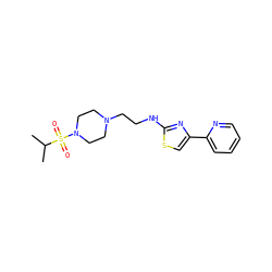 CC(C)S(=O)(=O)N1CCN(CCNc2nc(-c3ccccn3)cs2)CC1 ZINC000073139632