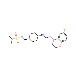 CC(C)S(=O)(=O)NC[C@H]1CC[C@H](NCCN2CCOc3ccc(Cl)cc32)CC1 ZINC000253776887