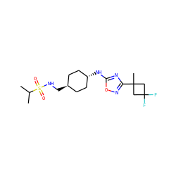 CC(C)S(=O)(=O)NC[C@H]1CC[C@H](Nc2nc(C3(C)CC(F)(F)C3)no2)CC1 ZINC000261171711