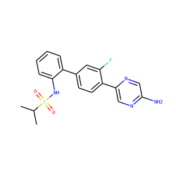 CC(C)S(=O)(=O)Nc1ccccc1-c1ccc(-c2cnc(N)cn2)c(F)c1 ZINC000212112068