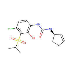 CC(C)S(=O)(=O)c1c(Cl)ccc(NC(=O)N[C@H]2C=CCC2)c1O ZINC001772613370