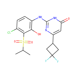 CC(C)S(=O)(=O)c1c(Cl)ccc(Nc2nc(C3CC(F)(F)C3)cc(=O)[nH]2)c1O ZINC000299821307