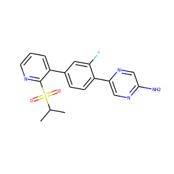 CC(C)S(=O)(=O)c1ncccc1-c1ccc(-c2cnc(N)cn2)c(F)c1 ZINC000224716672