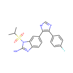 CC(C)S(=O)(=O)n1c(N)nc2ccc(-c3[nH]cnc3-c3ccc(F)cc3)cc21 ZINC000013641288