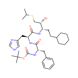 CC(C)SC[C@H](O)[C@H](CCC1CCCCC1)NC(=O)[C@H](Cc1c[nH]cn1)NC(=O)[C@H](Cc1ccccc1)NC(=O)OC(C)(C)C ZINC000027624477