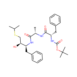CC(C)SC[C@H](O)[C@H](Cc1ccccc1)NC(=O)[C@H](C)NC(=O)[C@H](Cc1ccccc1)NC(=O)OC(C)(C)C ZINC000027622641