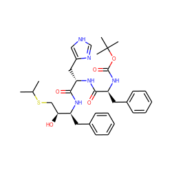 CC(C)SC[C@H](O)[C@H](Cc1ccccc1)NC(=O)[C@H](Cc1c[nH]cn1)NC(=O)[C@H](Cc1ccccc1)NC(=O)OC(C)(C)C ZINC000027626554