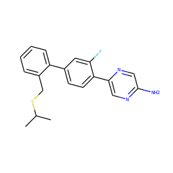 CC(C)SCc1ccccc1-c1ccc(-c2cnc(N)cn2)c(F)c1 ZINC000224707159