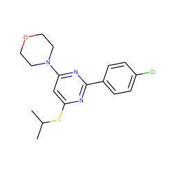 CC(C)Sc1cc(N2CCOCC2)nc(-c2ccc(Cl)cc2)n1 ZINC000000387267
