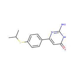 CC(C)Sc1ccc(-c2cc(=O)[nH]c(N)n2)cc1 ZINC000082570407