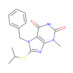 CC(C)Sc1nc2c(c(=O)[nH]c(=O)n2C)n1Cc1ccccc1 ZINC000000327135