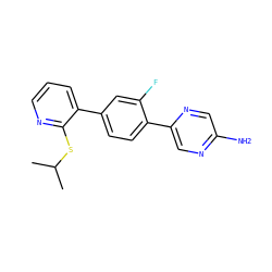CC(C)Sc1ncccc1-c1ccc(-c2cnc(N)cn2)c(F)c1 ZINC000224740880