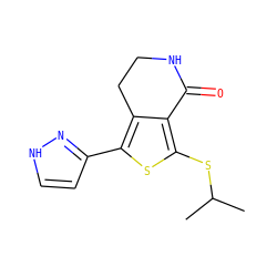 CC(C)Sc1sc(-c2cc[nH]n2)c2c1C(=O)NCC2 ZINC000168501707