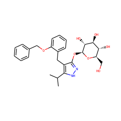 CC(C)c1[nH]nc(O[C@@H]2O[C@H](CO)[C@@H](O)[C@H](O)[C@H]2O)c1Cc1ccccc1OCc1ccccc1 ZINC000095574988