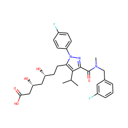 CC(C)c1c(C(=O)N(C)Cc2cccc(F)c2)nn(-c2ccc(F)cc2)c1CC[C@@H](O)C[C@@H](O)CC(=O)O ZINC000014968012