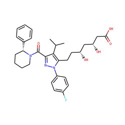 CC(C)c1c(C(=O)N2CCCC[C@@H]2c2ccccc2)nn(-c2ccc(F)cc2)c1CC[C@@H](O)C[C@@H](O)CC(=O)O ZINC000014974385