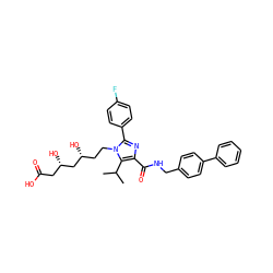 CC(C)c1c(C(=O)NCc2ccc(-c3ccccc3)cc2)nc(-c2ccc(F)cc2)n1CC[C@@H](O)C[C@@H](O)CC(=O)O ZINC000042806457