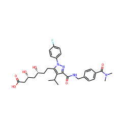 CC(C)c1c(C(=O)NCc2ccc(C(=O)N(C)C)cc2)nn(-c2ccc(F)cc2)c1CC[C@@H](O)C[C@@H](O)CC(=O)O ZINC000014974341