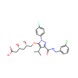 CC(C)c1c(C(=O)NCc2cccc(Cl)c2)nn(-c2ccc(F)cc2)c1OC[C@@H](O)C[C@@H](O)CC(=O)O ZINC000014967898