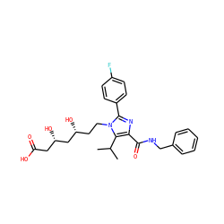 CC(C)c1c(C(=O)NCc2ccccc2)nc(-c2ccc(F)cc2)n1CC[C@@H](O)C[C@@H](O)CC(=O)O ZINC000011687503