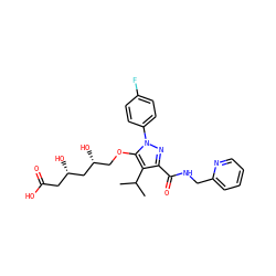 CC(C)c1c(C(=O)NCc2ccccn2)nn(-c2ccc(F)cc2)c1OC[C@@H](O)C[C@@H](O)CC(=O)O ZINC000014967996