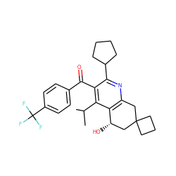 CC(C)c1c(C(=O)c2ccc(C(F)(F)F)cc2)c(C2CCCC2)nc2c1[C@@H](O)CC1(CCC1)C2 ZINC000049049539