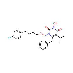 CC(C)c1c(Cc2ccccc2)n(COCCCCc2ccc(F)cc2)c(=O)n(O)c1=O ZINC000071316893