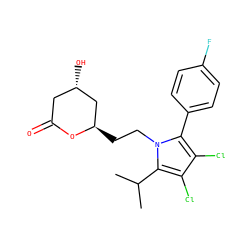 CC(C)c1c(Cl)c(Cl)c(-c2ccc(F)cc2)n1CC[C@@H]1C[C@@H](O)CC(=O)O1 ZINC000013861028