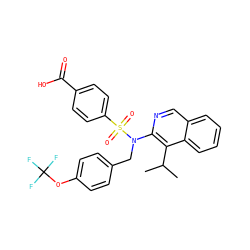 CC(C)c1c(N(Cc2ccc(OC(F)(F)F)cc2)S(=O)(=O)c2ccc(C(=O)O)cc2)ncc2ccccc12 ZINC000261121968