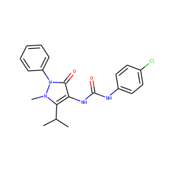 CC(C)c1c(NC(=O)Nc2ccc(Cl)cc2)c(=O)n(-c2ccccc2)n1C ZINC000014976923
