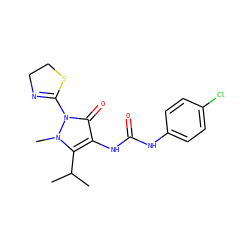 CC(C)c1c(NC(=O)Nc2ccc(Cl)cc2)c(=O)n(C2=NCCS2)n1C ZINC000038157791